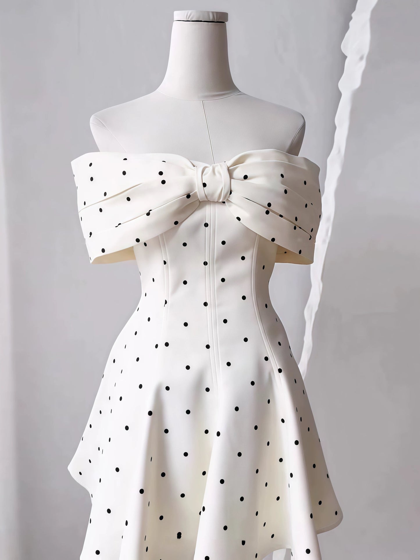 Cute A line Off The Shoulder Black Polka Dots Short Satin Formal Homecoming Dresses Party Graduation Dress Hoco Dresses DH2772