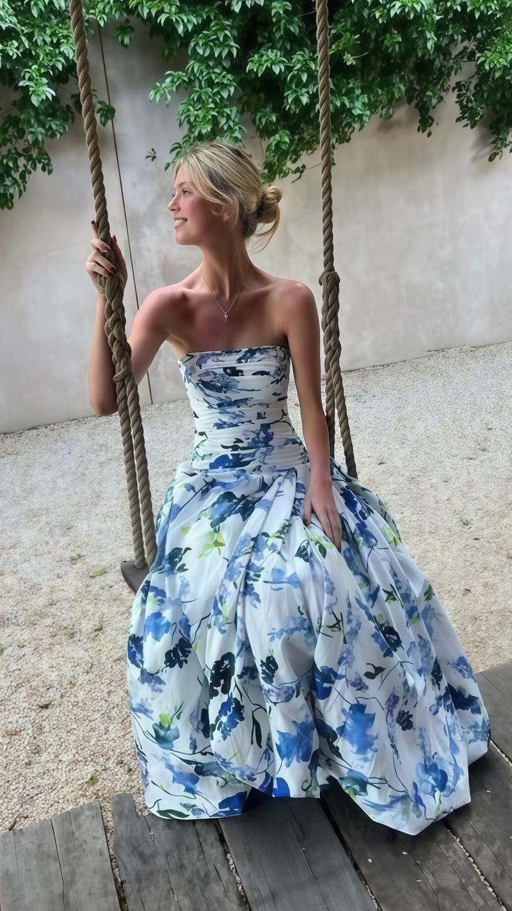 Tenue élégante pour invité de mariage, robe de bal, robe de soirée formelle à fleurs bleues, robes d'invité de mariage d'été, robes de remise de diplôme DP764