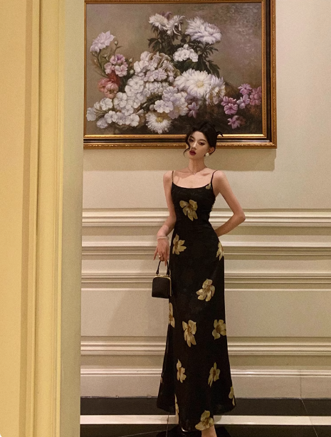 Robe longue noire vintage à bretelles spaghetti pour 18e anniversaire, tenue de soirée pour femme, DP0195