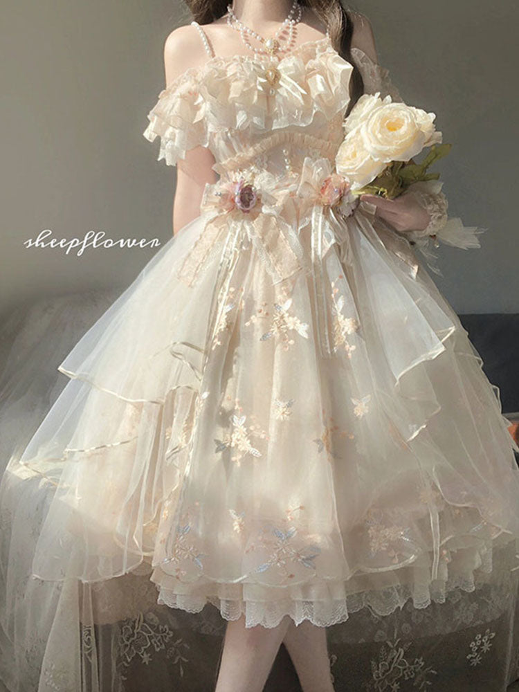 Vintage Ball Gown Off The Shoulder Lace Summer Long Holiday Dresses 16th Birthday Dress Lolita Dress Flowers Birthday Outfits W1131