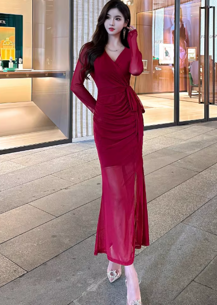 49,99 € | Burgunderrotes Damenkleid S05