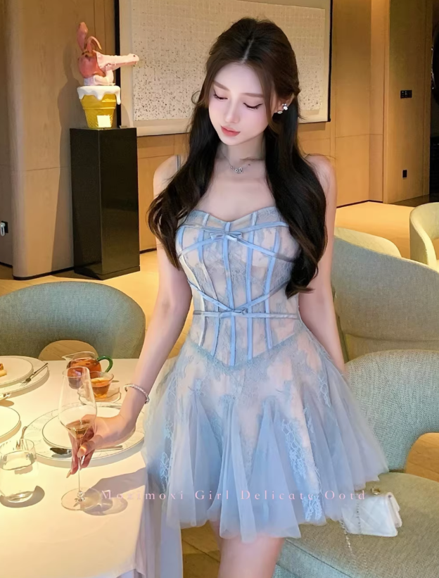 Blaues Damenkleid S1006