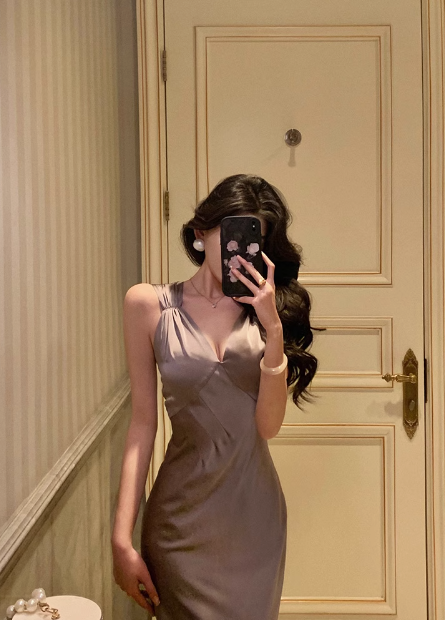 Jolie robe sirène à décolleté en V, couleur raisin poudré, tenue de fête pour 21e anniversaire, tenue d'anniversaire pour femme, DP0189