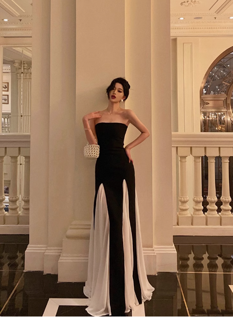 Sexy A line Strapless Black 18th Birthday Dress Long Party Birthday Outfits For Women DP0188