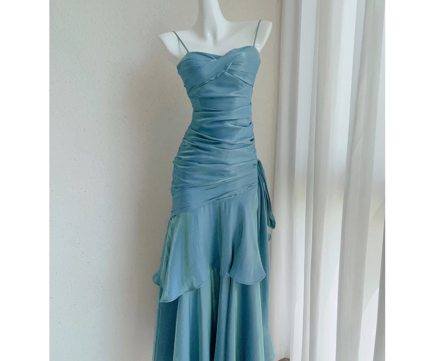 Elegant Mermaid Spaghetti Straps Blue Satin Long Prom Dresses Party Dress 21st Birthday Outfits Graduation Dresses DH2398