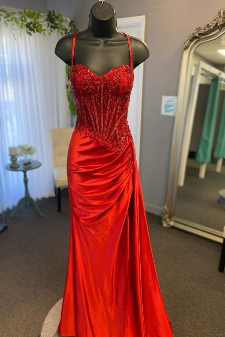 Sexy Silver Spaghetti Straps Mermaid Appliqued Prom Dress DP307