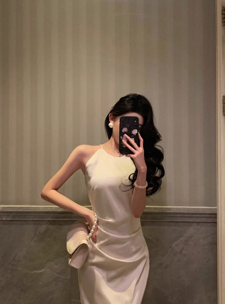 Sexy Mermaid Halter White Satin 18th Birthday Dress Ankle Length Party Birthday Outfits For Women DP0162