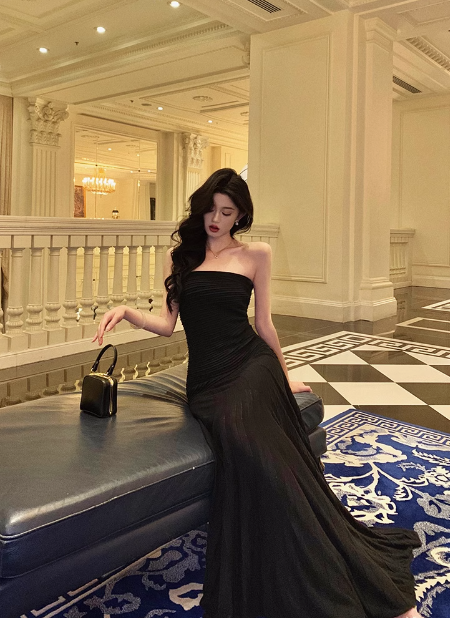 Sexy Mermaid Strapless Black 18th Birthday Dress Floor Length Party Birthday Outfits For Women DP0165