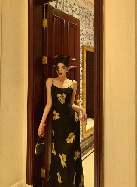 Robe longue noire vintage à bretelles spaghetti pour 18e anniversaire, tenue de soirée pour femme, DP0195