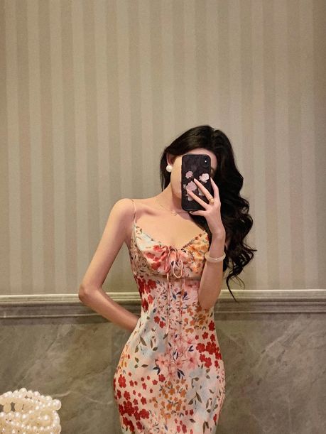 Sexy Mermaid Spaghetti Straps Floral Pink 18th Birthday Dress Holiday Party Birthday Outfits For Women DP0161