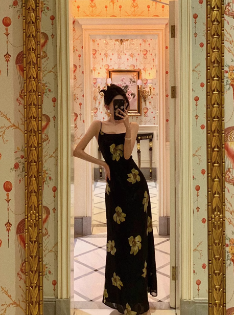 Robe longue noire vintage à bretelles spaghetti pour 18e anniversaire, tenue de soirée pour femme, DP0195