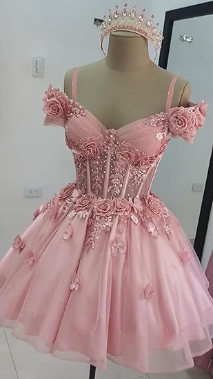 Robe de bal modeste à épaules dénudées en tulle rose blush, robe de soirée formelle, robe de bal de fin d'études, robe courte Hoco DH2596