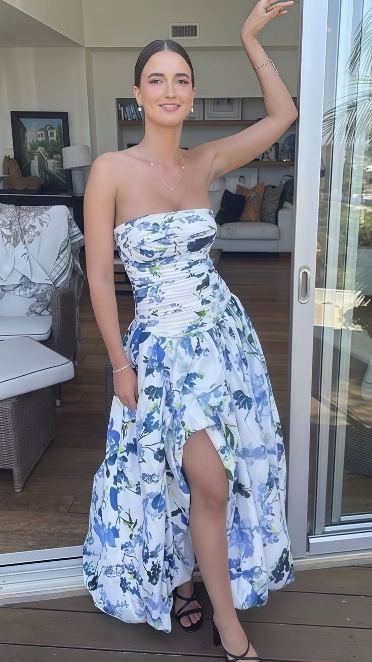 Tenue élégante pour invité de mariage, robe de bal, robe de soirée formelle à fleurs bleues, robes d'invité de mariage d'été, robes de remise de diplôme DP764