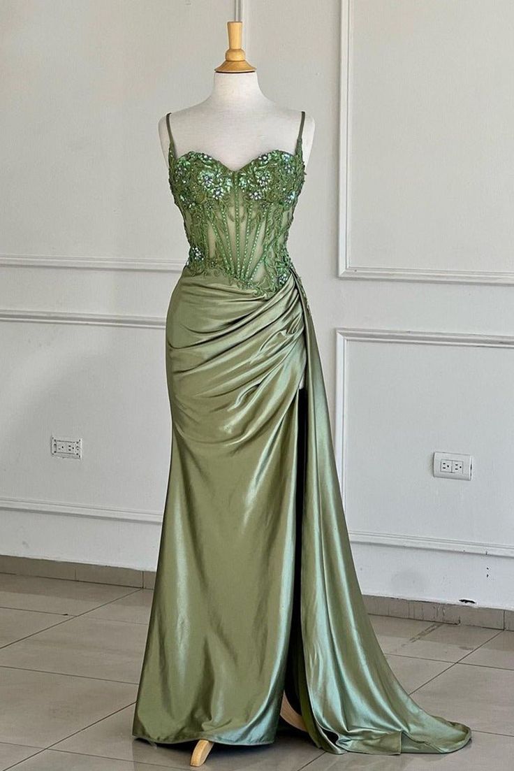 Sexy Silver Spaghetti Straps Mermaid Appliqued Prom Dress DP307
