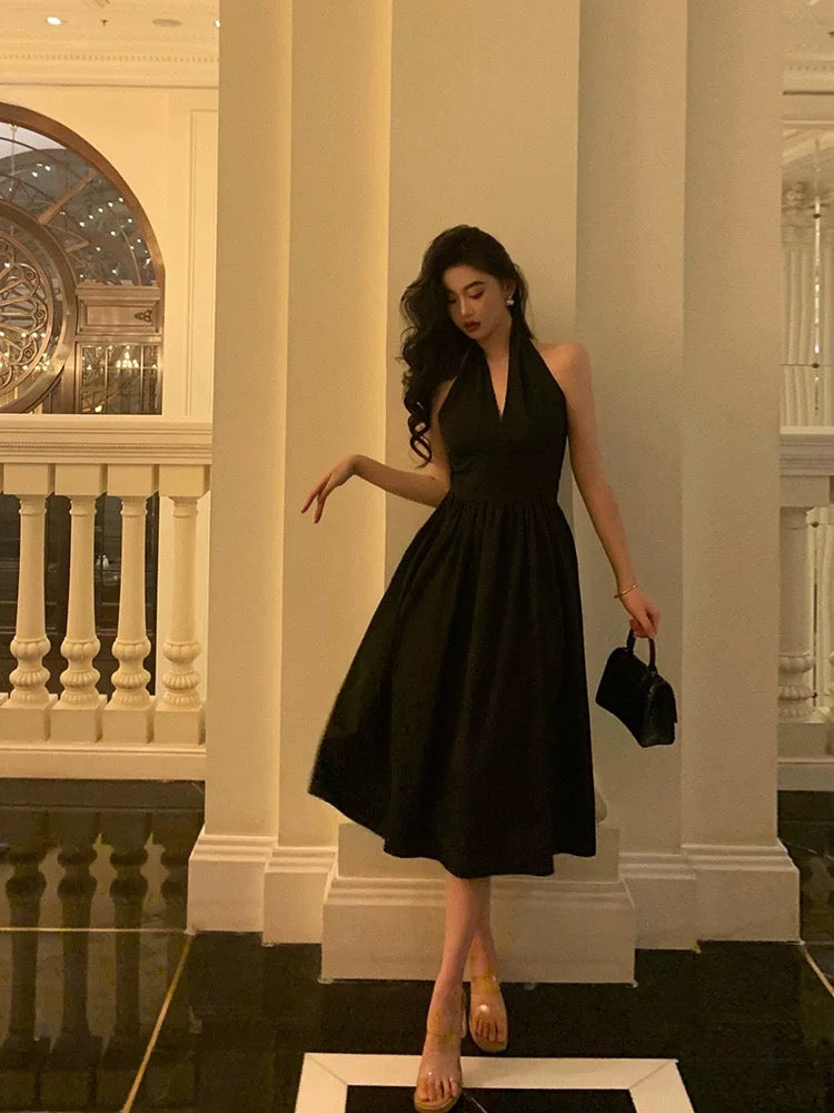 Sexy A Line Halter Black Sleeveless Prom Dresses Party Dress Summer Birthday Outfits Birthday Dresses W812