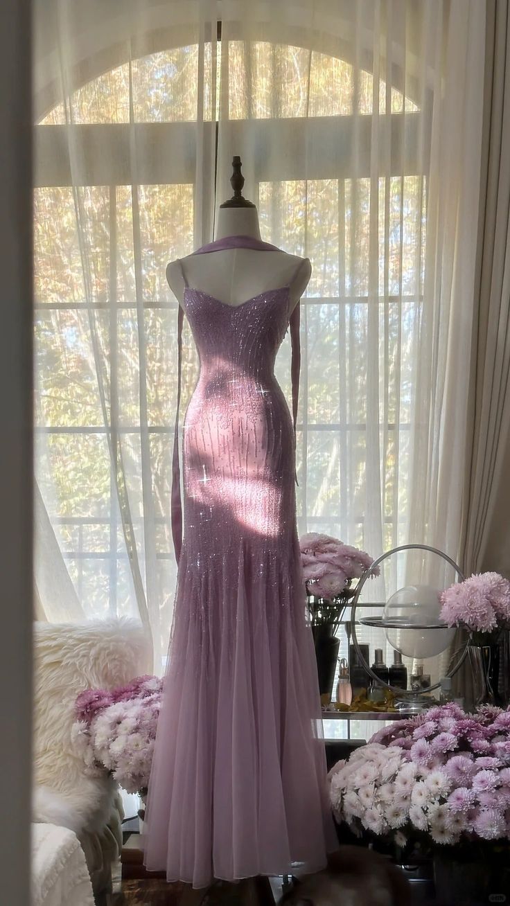 Sexy Mermaid Spaghetti Straps Purple Elegant Tulle Sequin Prom Dresses P0001