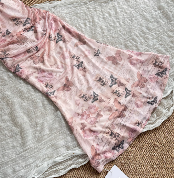 Cute Mermaid Spaghetti Straps Pink Floral Long Summer Dress For Women DP0012