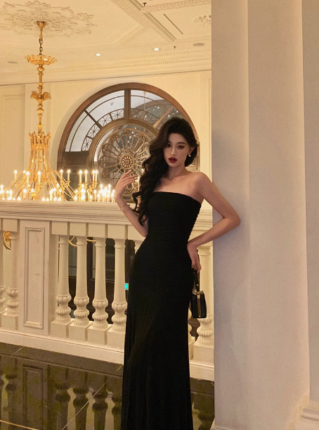 Sexy Mermaid Strapless Black 18th Birthday Dress Floor Length Party Birthday Outfits For Women DP0165