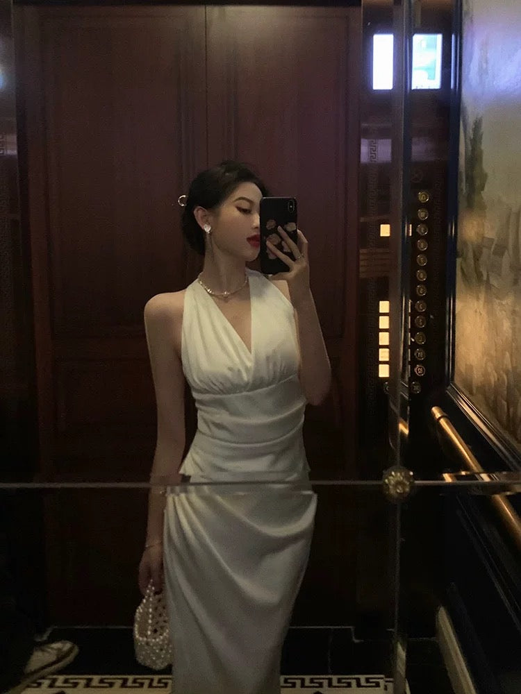 Sexy Sheath Halter White Sleeveless Prom Dresses Party Dress Summer Birthday Outfits Birthday Dresses W811