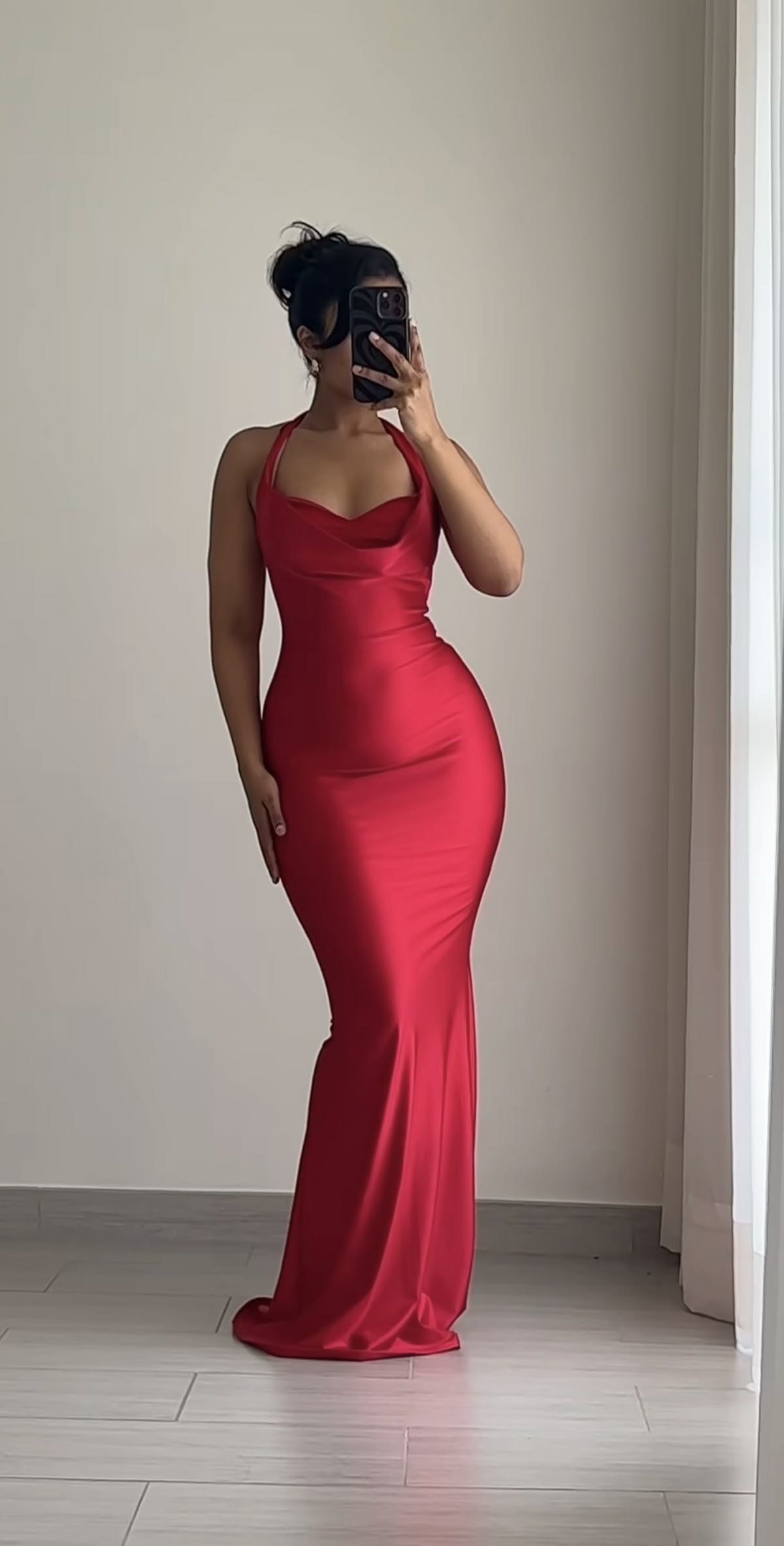 Pretty Mermaid Halter Red Satin Prom Dresses Black Girl Graduation Dress D2544