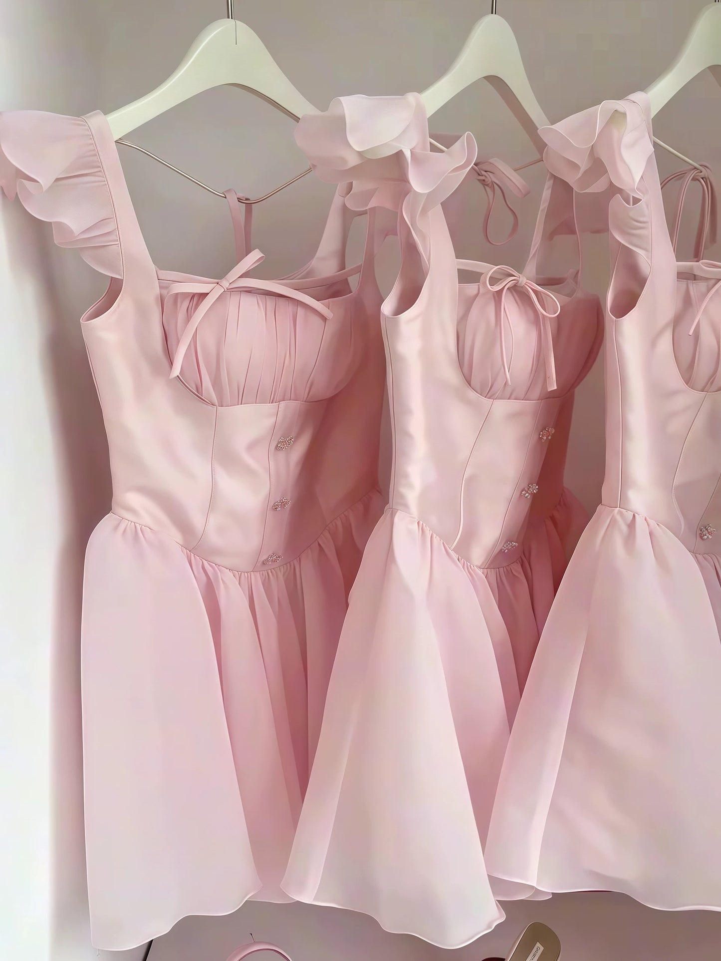 Simple A Line Square Neck Pink Short Formal Homecoming Dresses Party Graduation Dress Dance Hoco Dresses DH2774