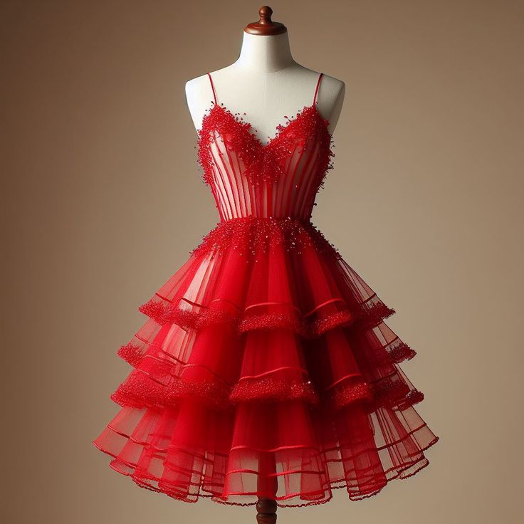 Fancy Short Hoco Dresses Ball Gown Spaghetti Straps Red Short Mini Formal 8th Grade Homecoming Dresses Summer Middle School Homecoming Outfits DH01