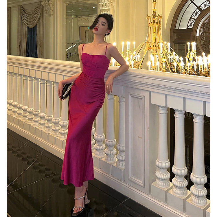 Elegant Mermaid Spaghetti Straps Hot Pink Long Prom Dresses Party Dress Summer 22th Birthday Outfits 18th Birthday Dresses DH1046