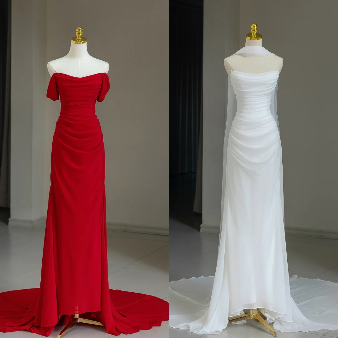 Robe de mariée modeste, fourreau, épaules dénudées, manches courtes, en tulle, élégante, DH1127