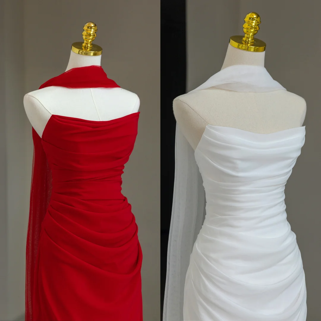 Robe de mariée modeste, fourreau, épaules dénudées, manches courtes, en tulle, élégante, DH1127