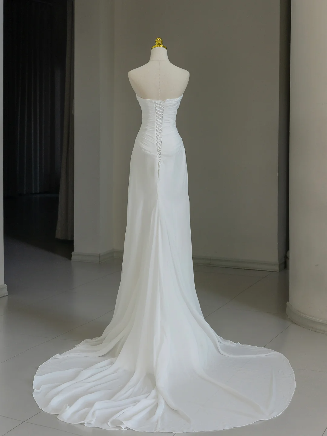 Robe de mariée modeste, fourreau, épaules dénudées, manches courtes, en tulle, élégante, DH1134