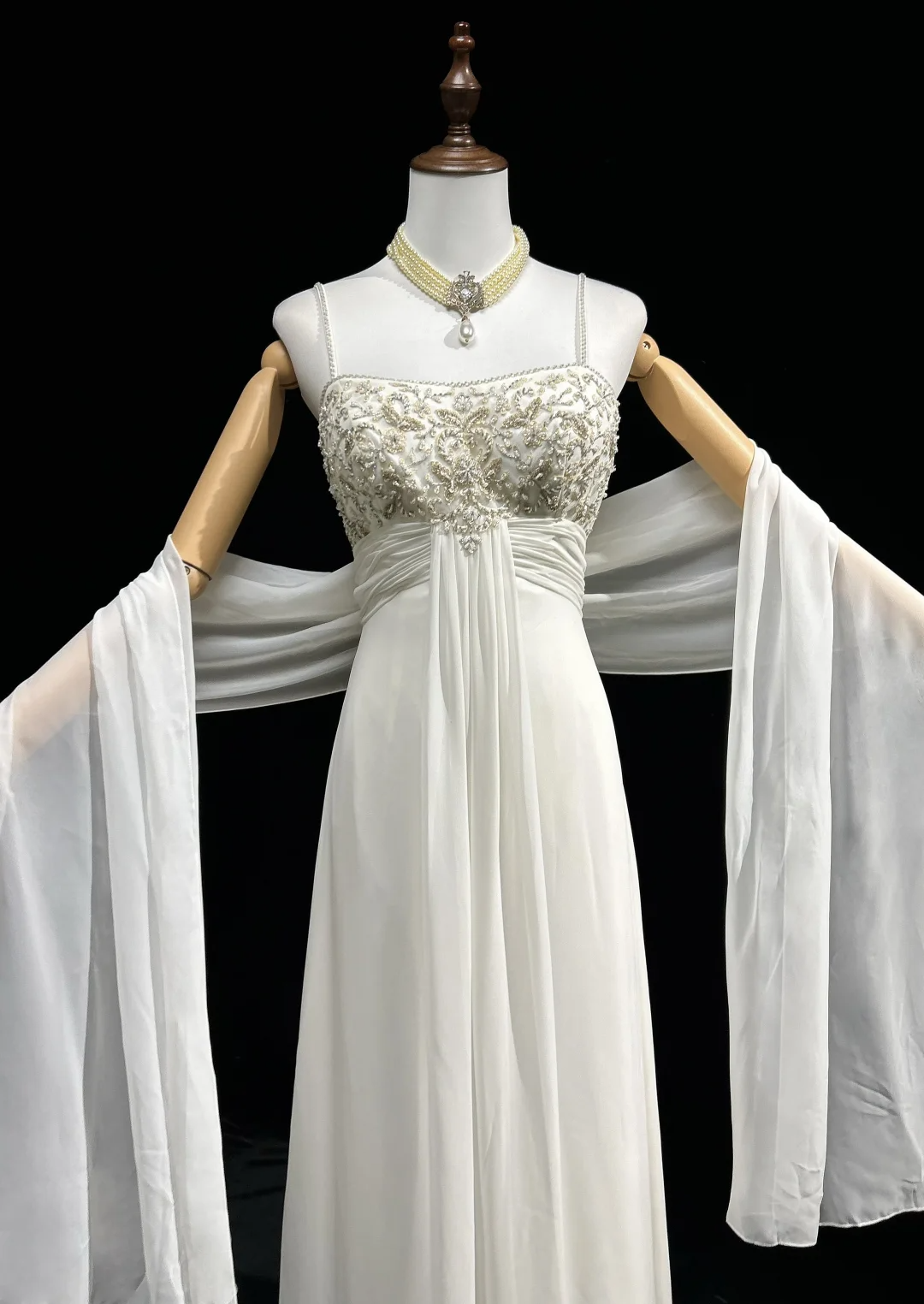 Unique Bridal Dress A line Spaghetti Straps White 90s Chiffon Wedding Dresses Vintage Bride Dress Bridal Gowns DH1262
