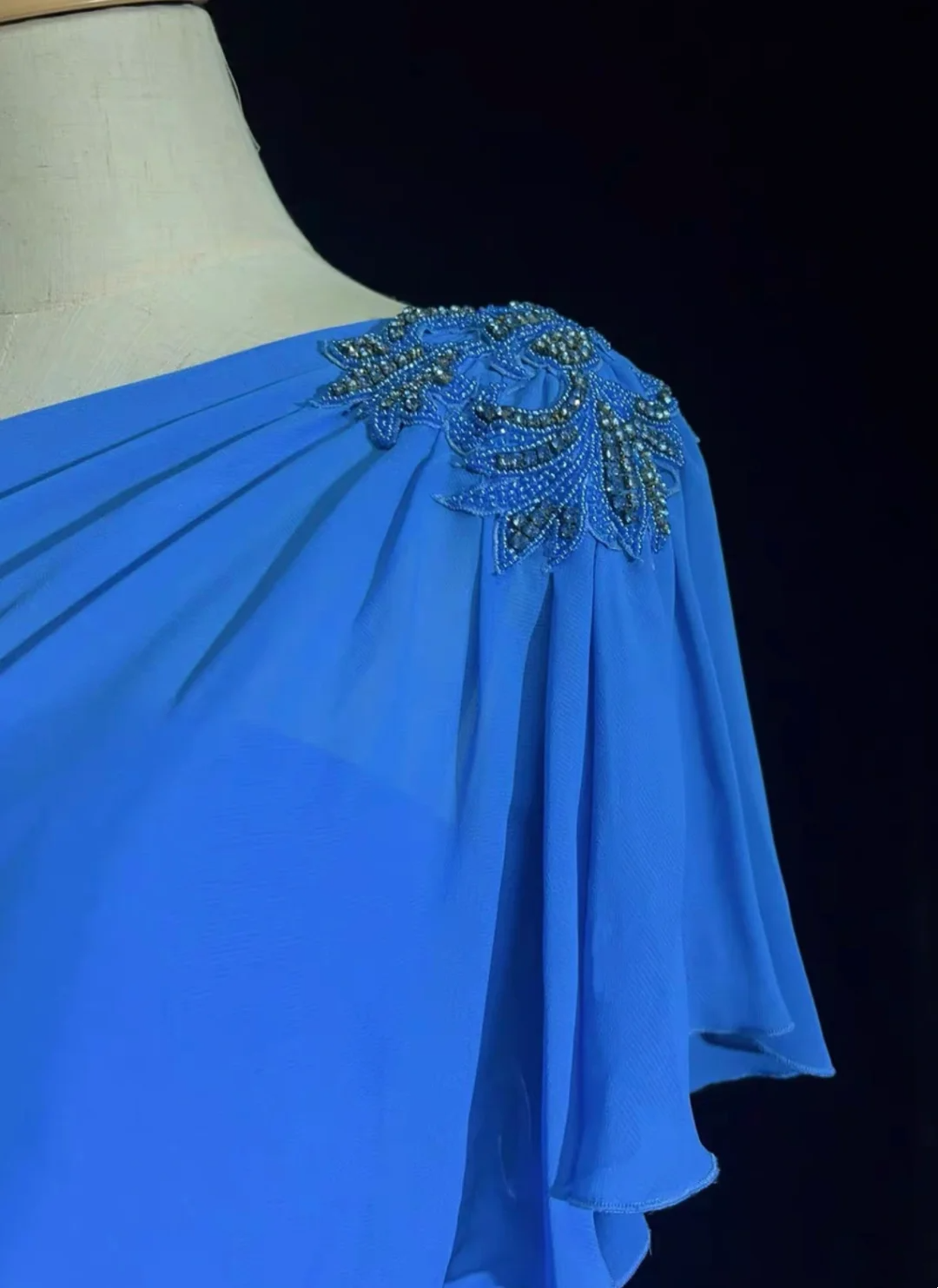 Vintage A line One Shoulder Sleeveless Royal Blue Chiffon Petite Mother Of Bride Dress Party Gown Floor Length For Summer Women Wedding DH1269