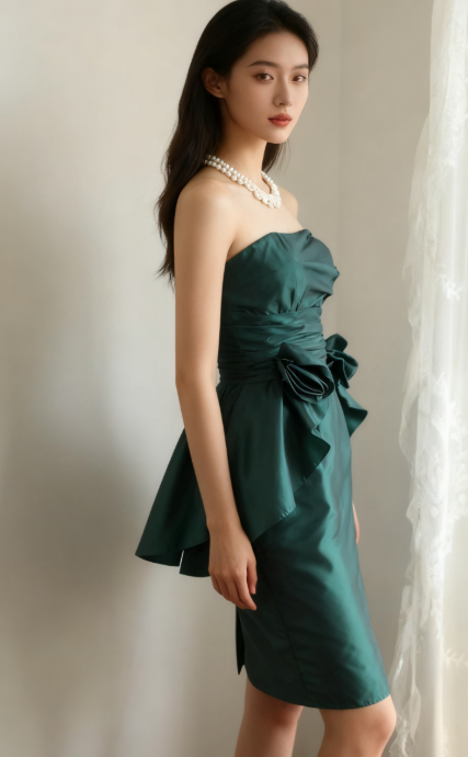 Vintage Sheath Strapless Dark Green Taffeta Mini Short Formal 8th Grade Homecoming Dresses Summer Middle School Hoco Dress 18th Birthday Outfits DH1311