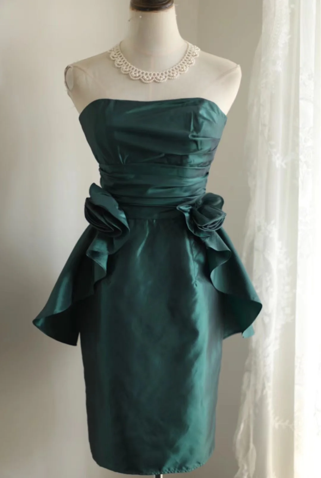 Vintage Sheath Strapless Dark Green Taffeta Mini Short Formal 8th Grade Homecoming Dresses Summer Middle School Hoco Dress 18th Birthday Outfits DH1311