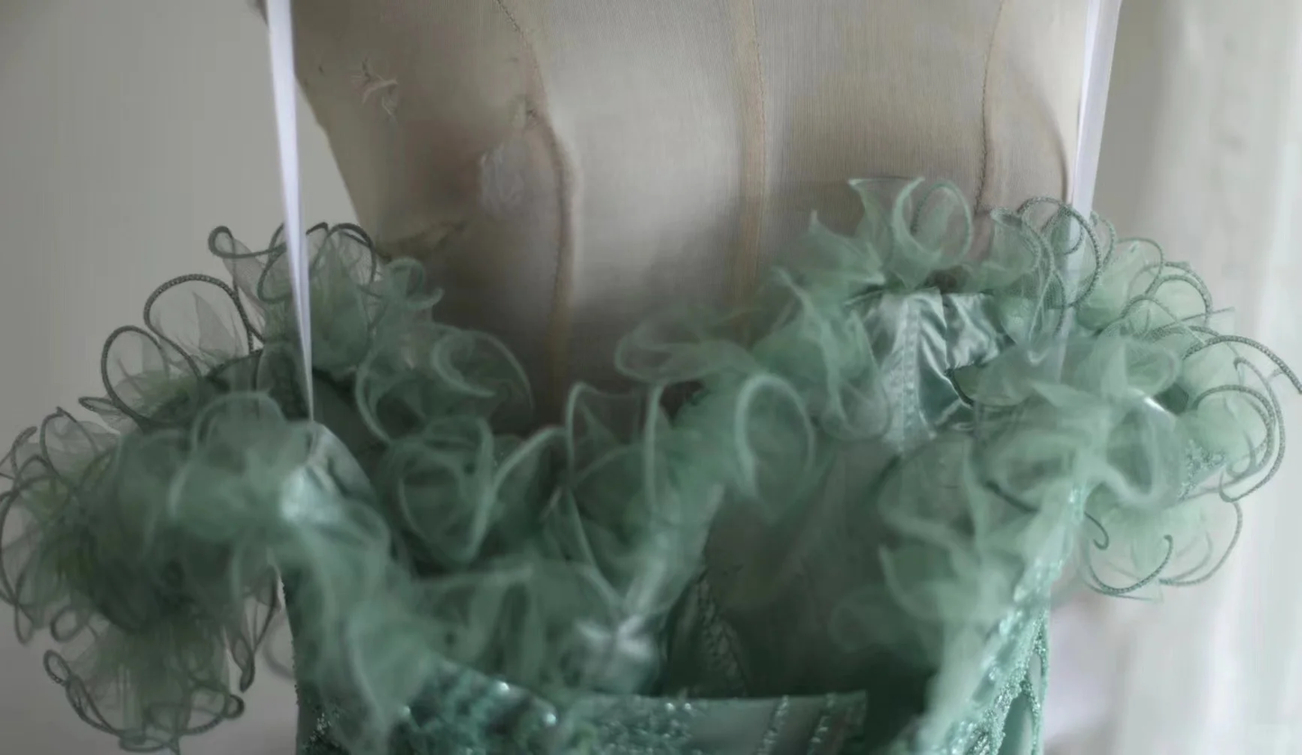Vintage Ball Gown Off The Shoulder Green Lace Mini Short Formal 8th Grade Homecoming Dresses Summer Middle School Hoco Dress 20th Birthday Outfits DH1315