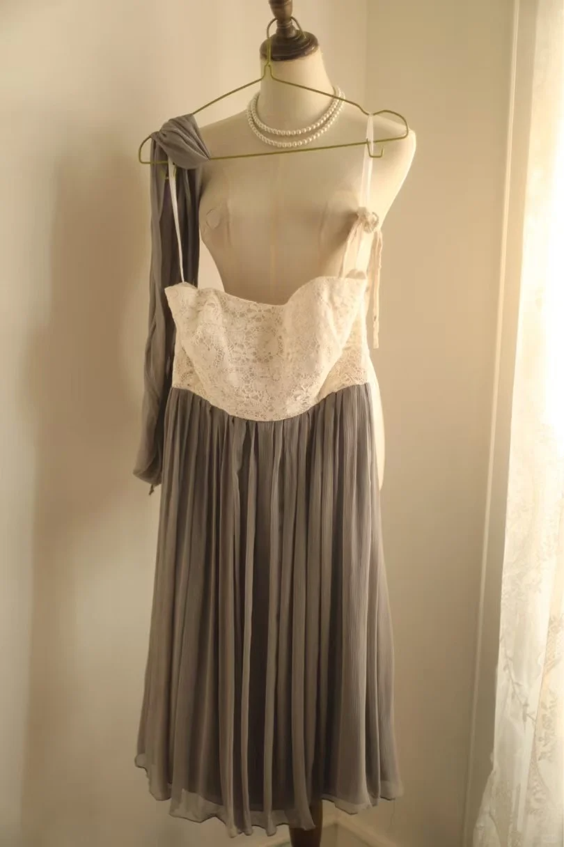 Retro A line Spaghetti Straps Gray Chiffon Mini Short Formal 8th Grade Homecoming Dresses Summer Middle School Short Prom Dress 16th Birthday Outfits DH1316