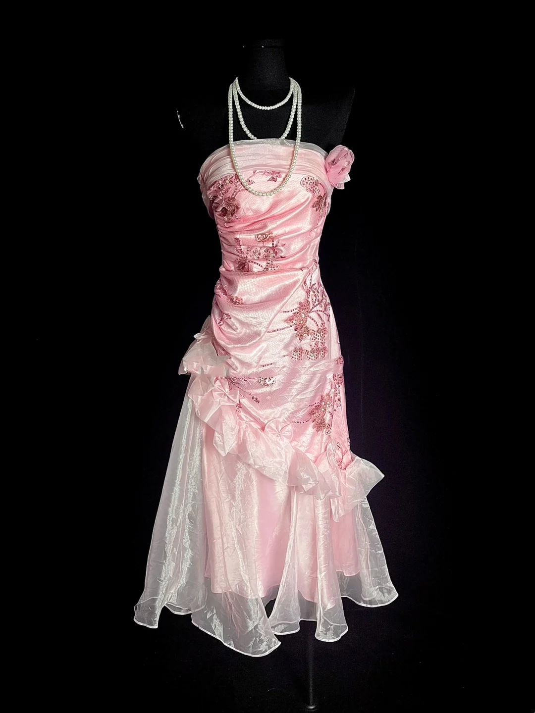 Unique Sheath Strapless Pink Tea Length Formal 7th Grade Homecoming Dresses Middle School Mid Length Prom Dress Hoco Outfits DH1318