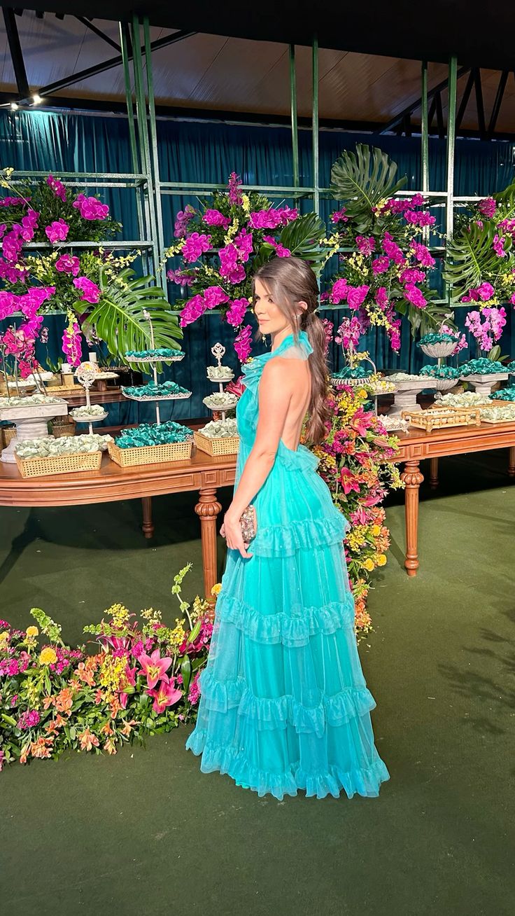 Classy A line Hater Blue Long Formal Prom Gown Summer Wedding Guest Dress Bridal Guest Dresses Wedding Outfits For Guest DH134