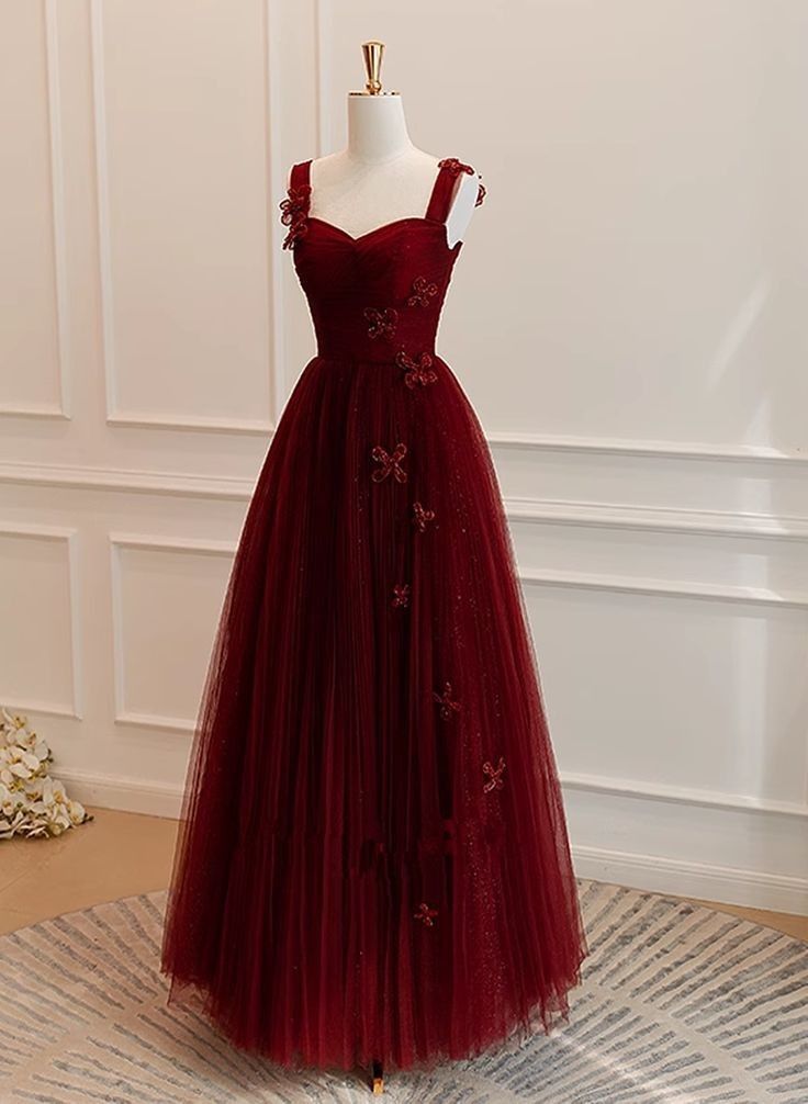 Robe de bal élégante, décolleté en cœur, bordeaux, longue, formelle, pour l'été, tenue de mariage, tenue d'invitée, DH141