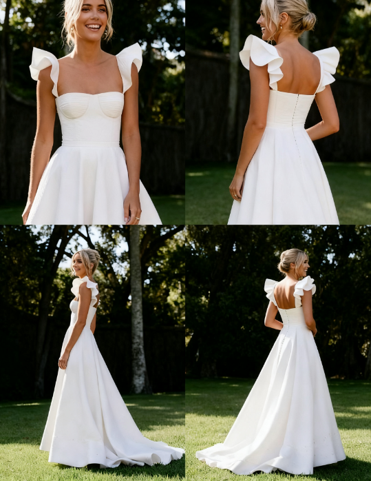 Unique Wedding Dresses Ball Gown Square Neck Satin White Long Wedding Dresses Simple Bride Dress Bridal Gowns DH1429