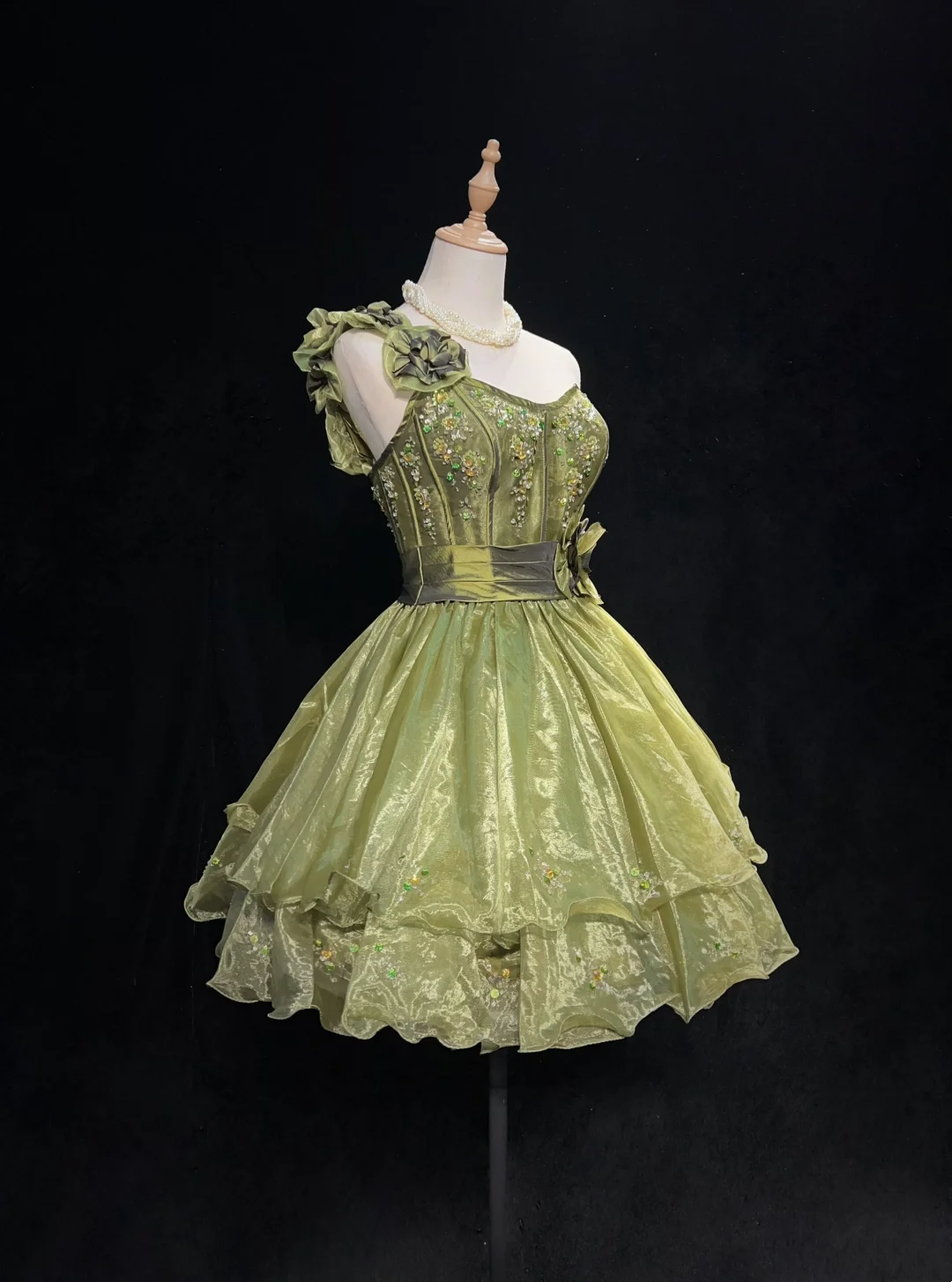 Cute Ball Gown One Shoulder Olive Green Organza Layers Formal 7th Grade Homecoming Dresses Middle School Short Prom Dress Cocktail Birthday Outfits DH1450