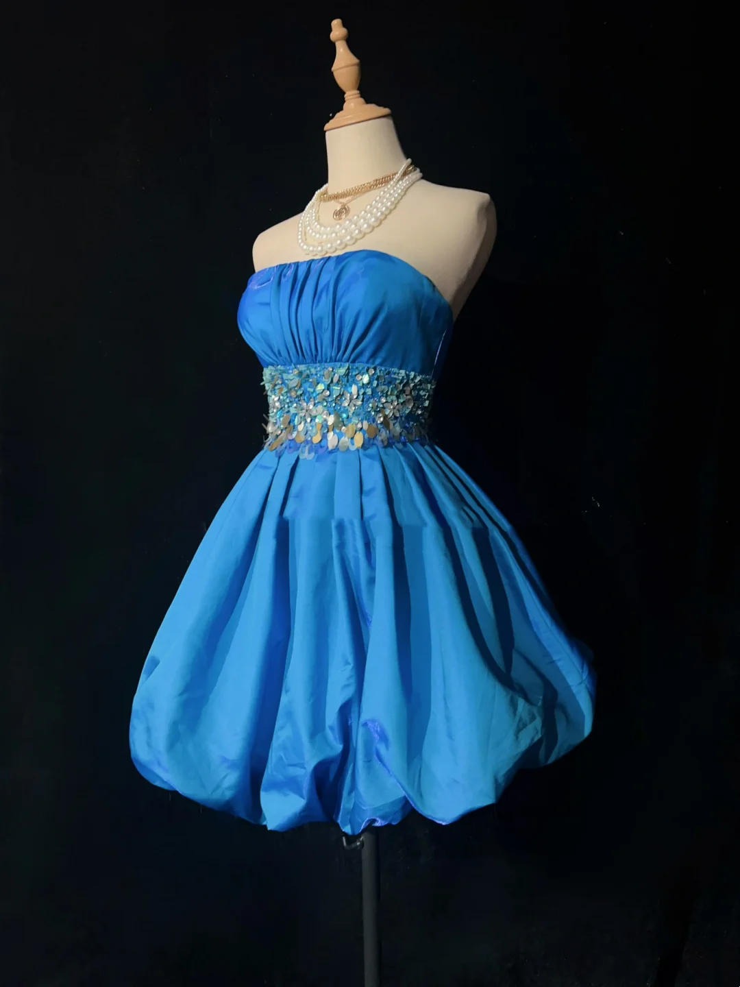 Vintage Ball Gown Strapless Blue Satin Short Mini Formal 8th Grade Homecoming Dresses Middle School Cocktail Dress Hoco Outfits DH1469
