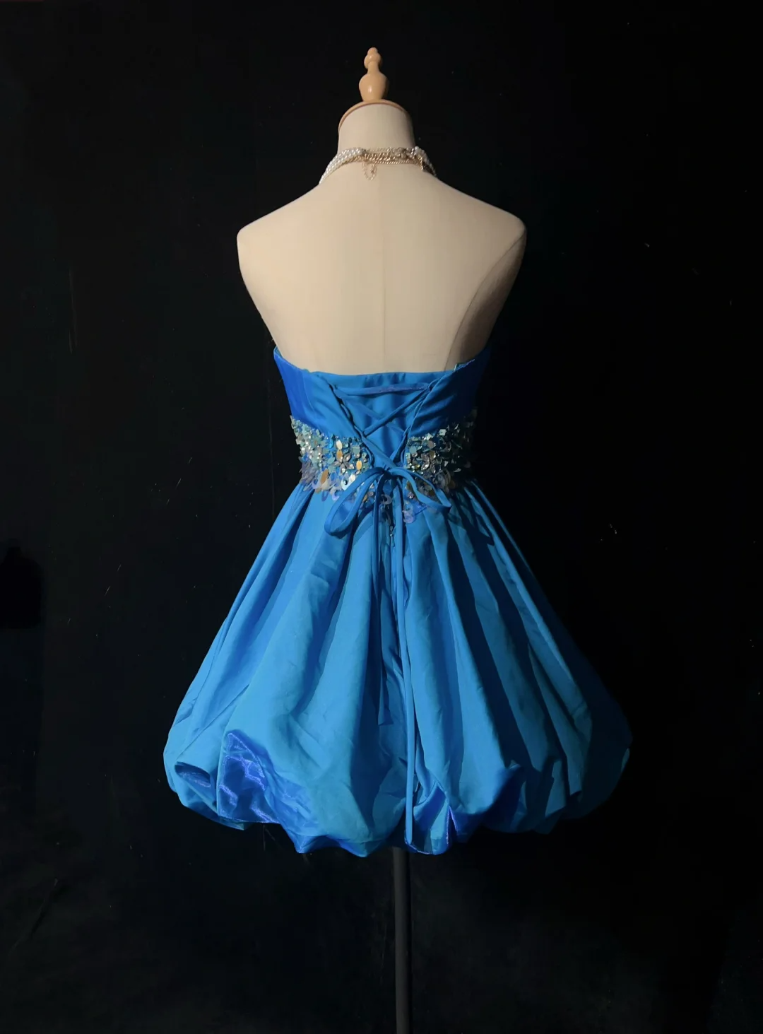 Vintage Ball Gown Strapless Blue Satin Short Mini Formal 8th Grade Homecoming Dresses Middle School Cocktail Dress Hoco Outfits DH1469