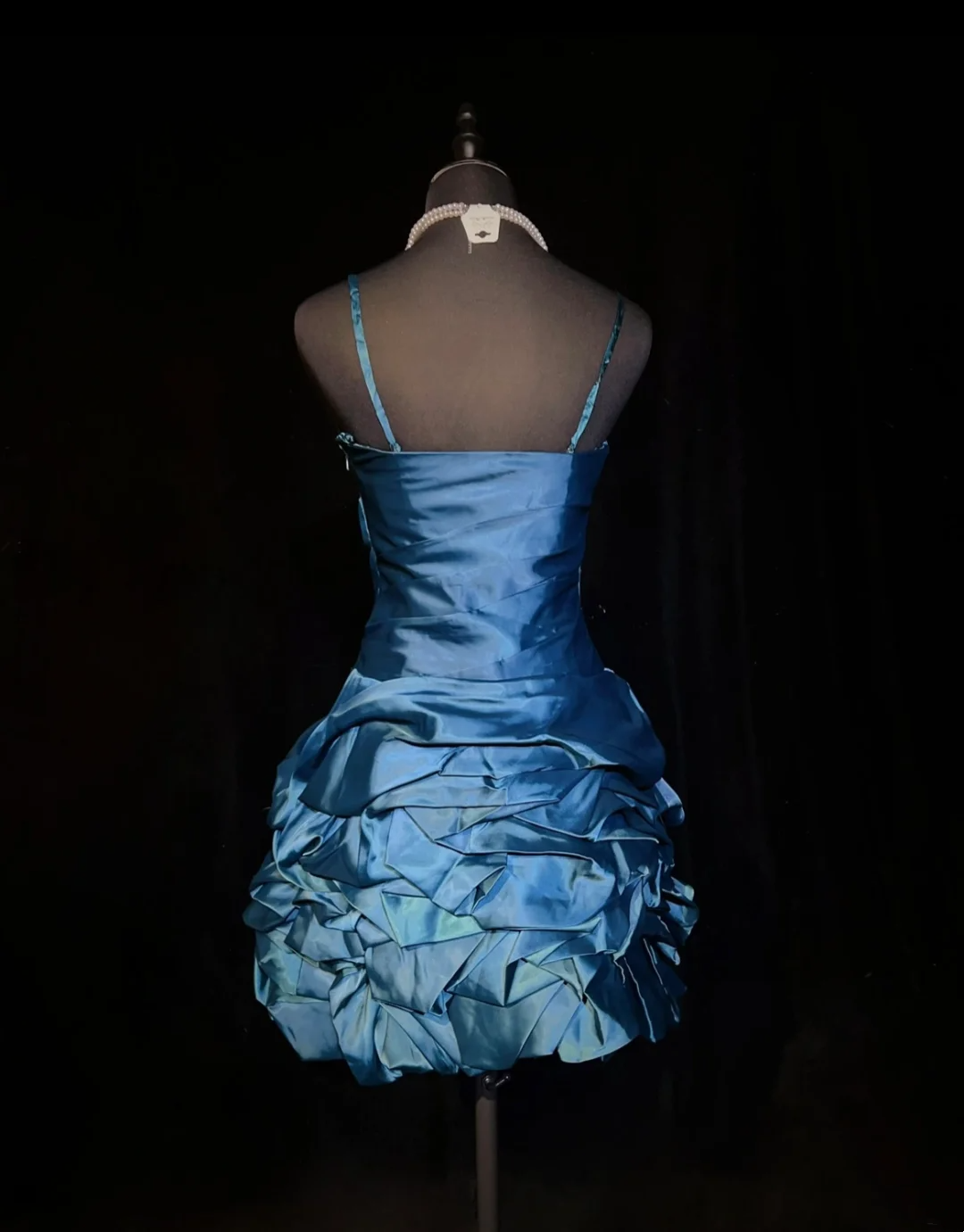 Vintage Ball Gown Spaghetti Straps Blue Satin Short Mini Formal 8th Grade Homecoming Dresses Middle School Cocktail Dress Hoco Outfits DH1475