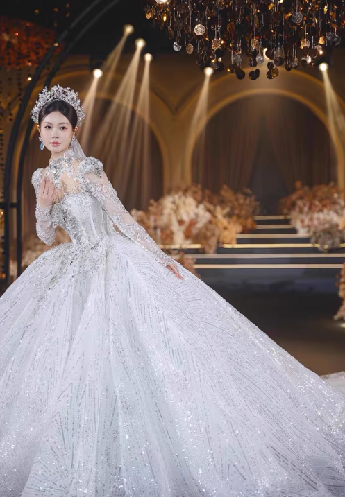 Luxury Ball Gown Sweetheart Sequin With Lace White Wedding Dress Modest Wedding Dresses Princess Wedding Gowns DH1494