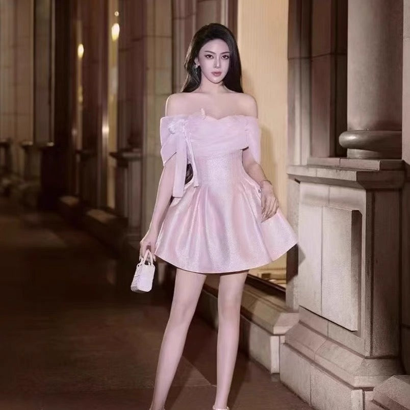 Sexy A line Off The Shoulder Sequin Pink Short Mini Formal 7th Grade Homecoming Dresses Middle School Cocktail Night Dress Hoco Outfits DH1531