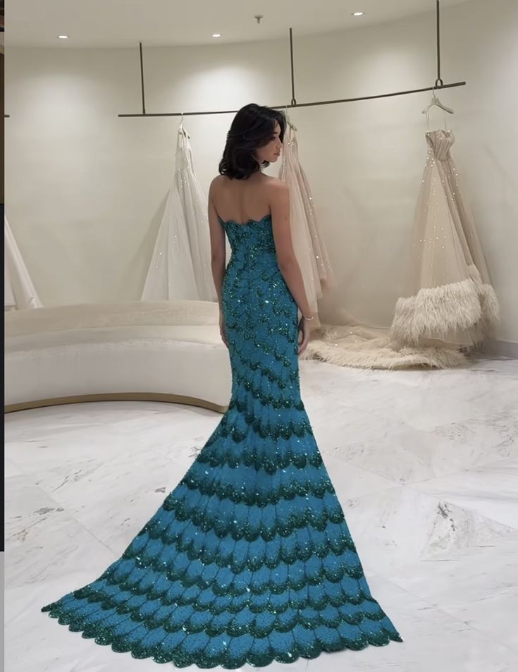 Robe de bal élégante à paillettes bleues, sans bretelles, tenue de soirée pour 22e anniversaire, 18e anniversaire, DH1584