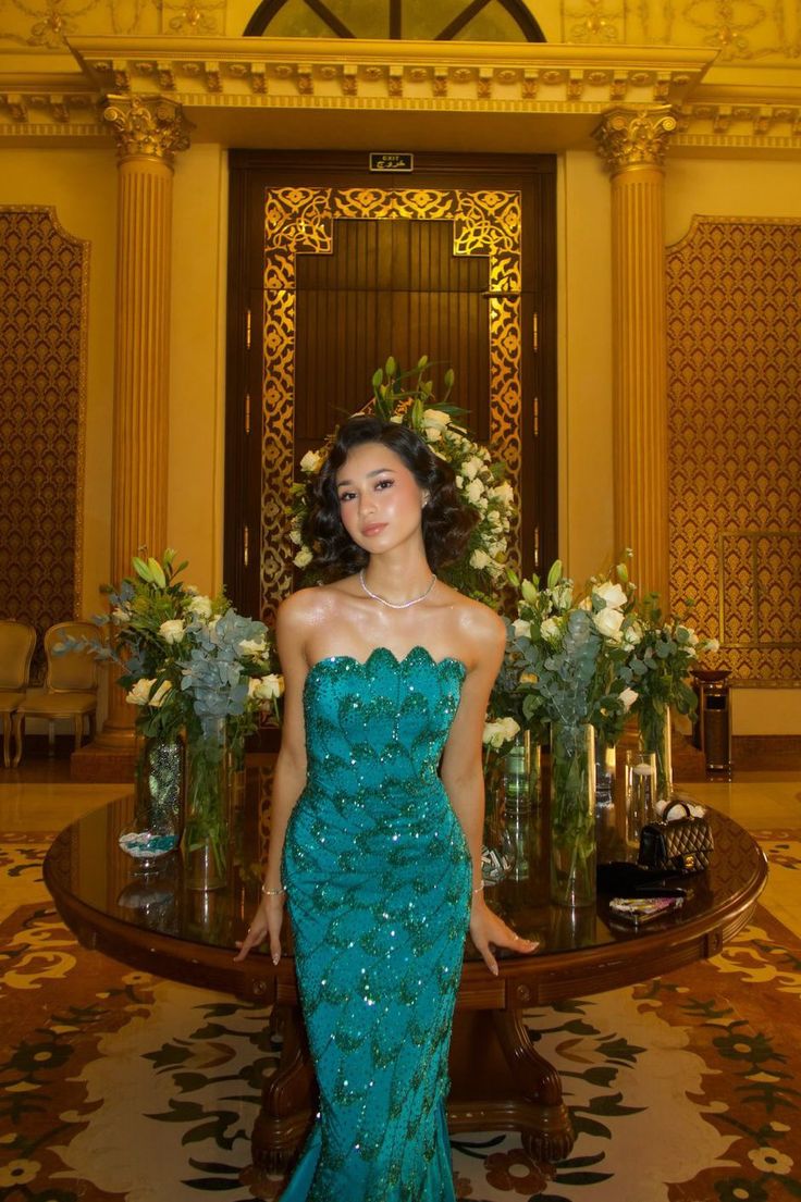 Robe de bal élégante à paillettes bleues, sans bretelles, tenue de soirée pour 22e anniversaire, 18e anniversaire, DH1584