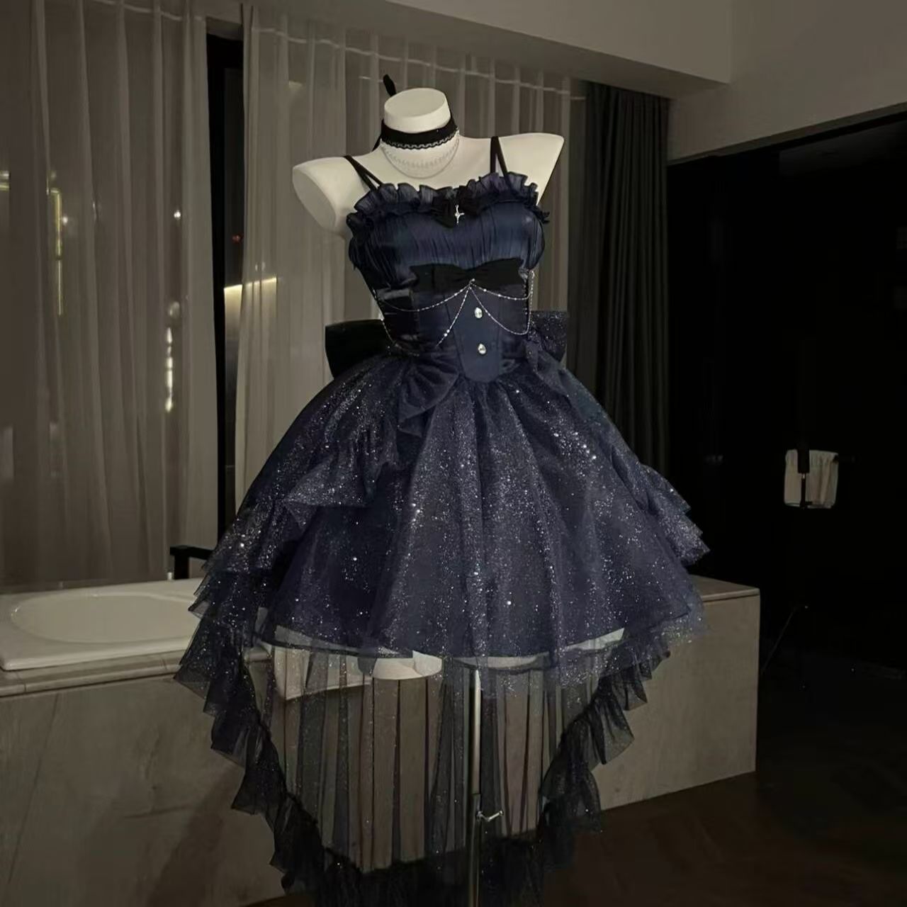 Sweet Ball Gown Spaghetti Straps Navy Blue Gotica Formal 8th Grade Homecoming Dresses Middle School Cocktail Dress Hoco Outfits Lolita Dress DH1621