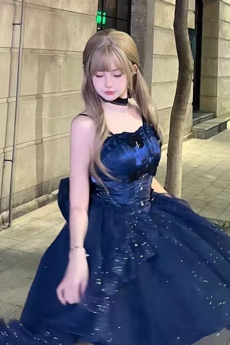 Sweet Ball Gown Spaghetti Straps Navy Blue Gotica Formal 8th Grade Homecoming Dresses Middle School Cocktail Dress Hoco Outfits Lolita Dress DH1620